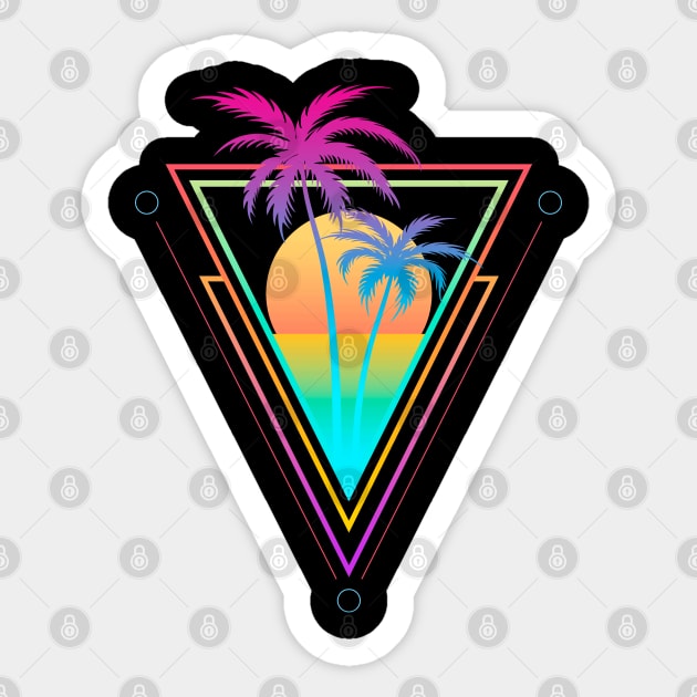 Retro 1980s 1990s Vaporwave Palm Trees Sunset Beach Surf Art Sticker by Vaporwave